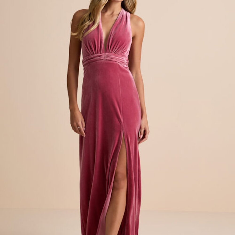 Lulus - Passion Pink Velour Sleeveless Maxi Dress - Size XL